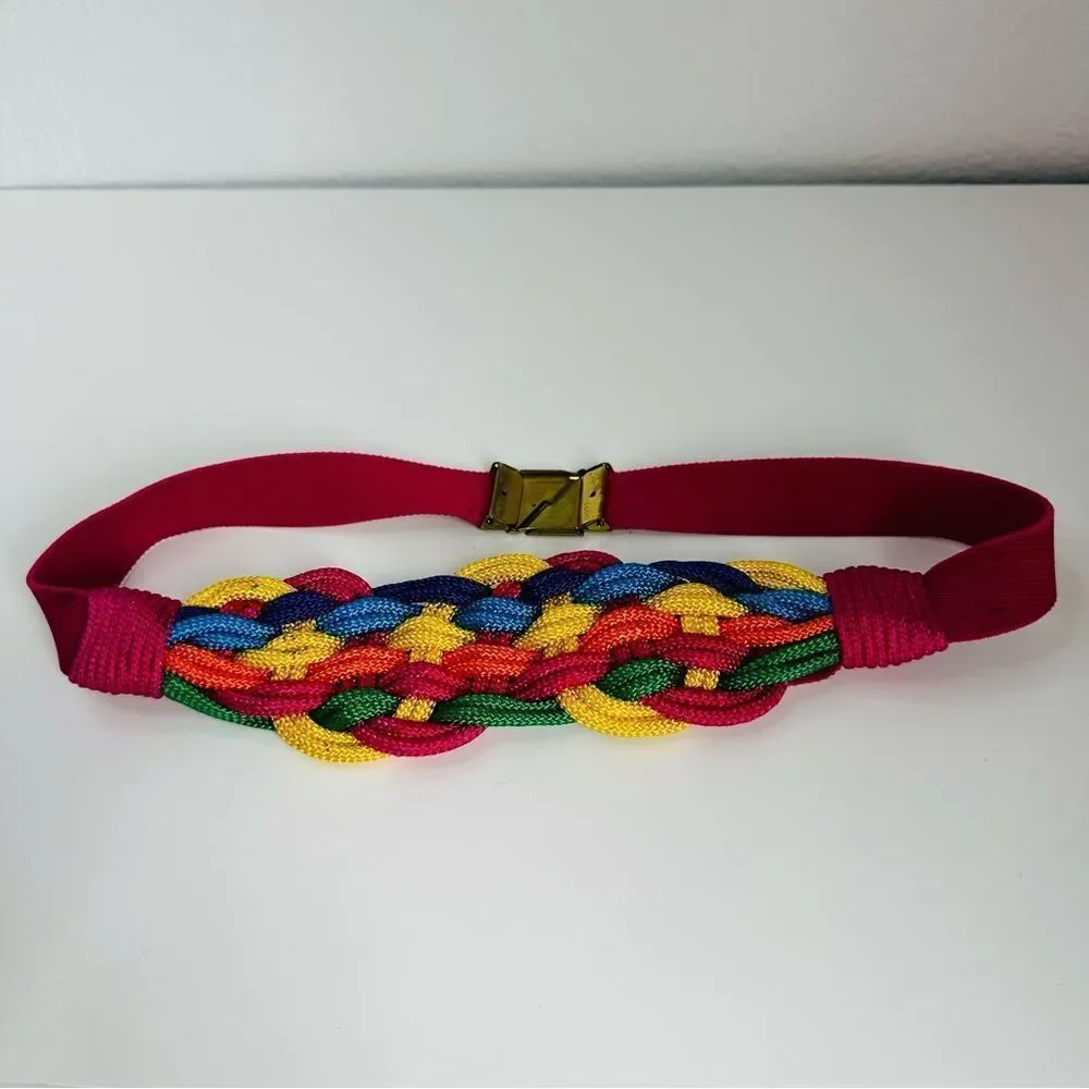 Rhea VTG Pink Rainbow Knot Front Back‎ Closure Elastic Belt 30 In.